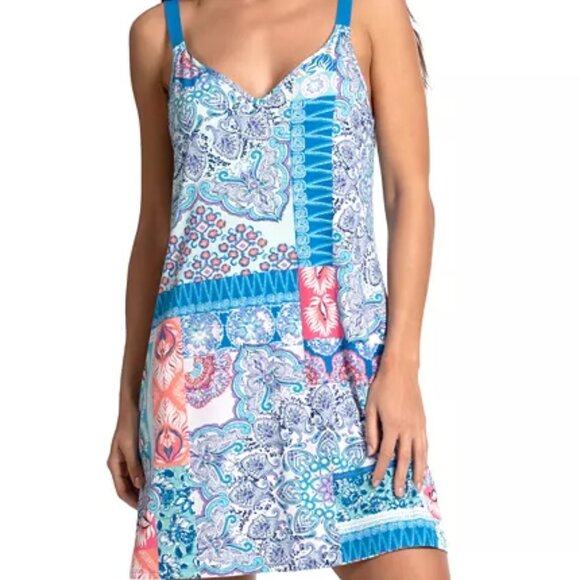 Linea Donatella Printed Sleeveless Chemise Blue BOHO Print NWT - Picture 2 of 10
